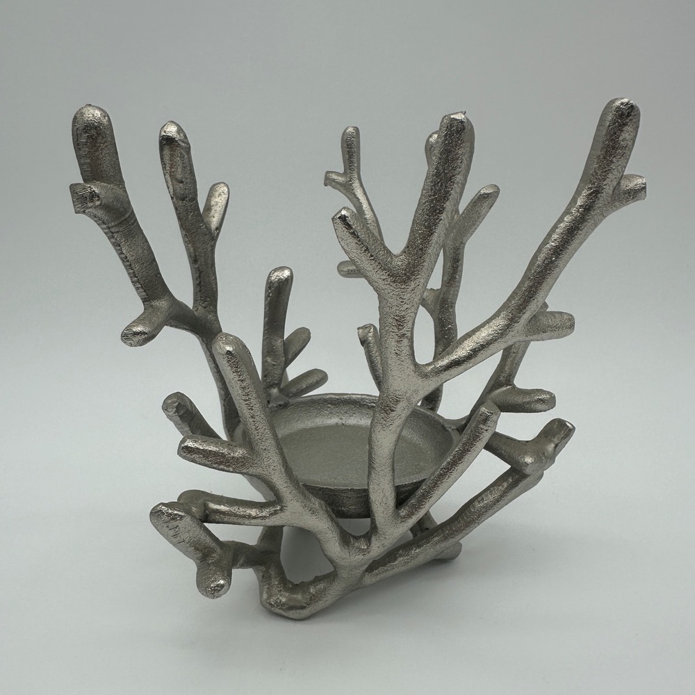 Silver Metal Branch Twig Antler Pillar Candle Holder Rustic Centerpiece 94911